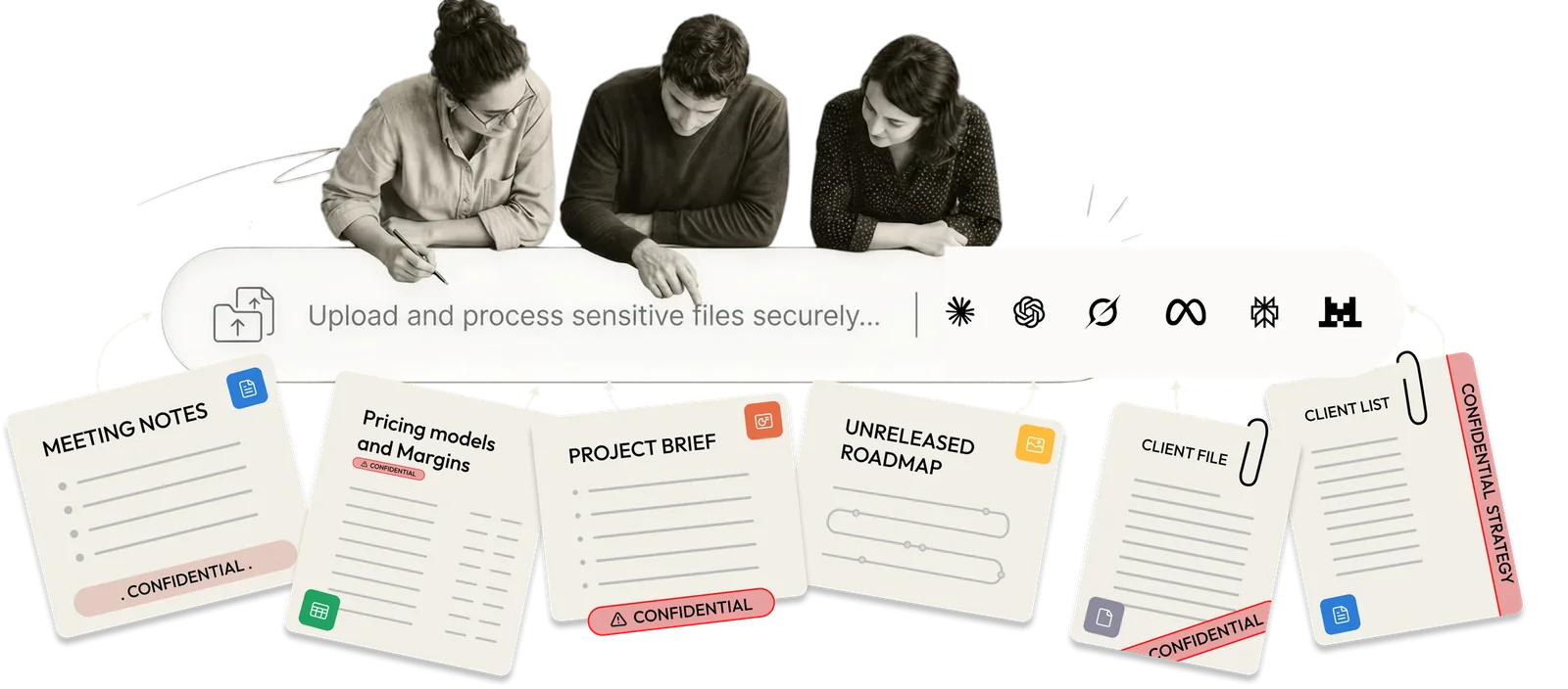 Employees searching across reports, notes and files with confidential documents flowing into AI models